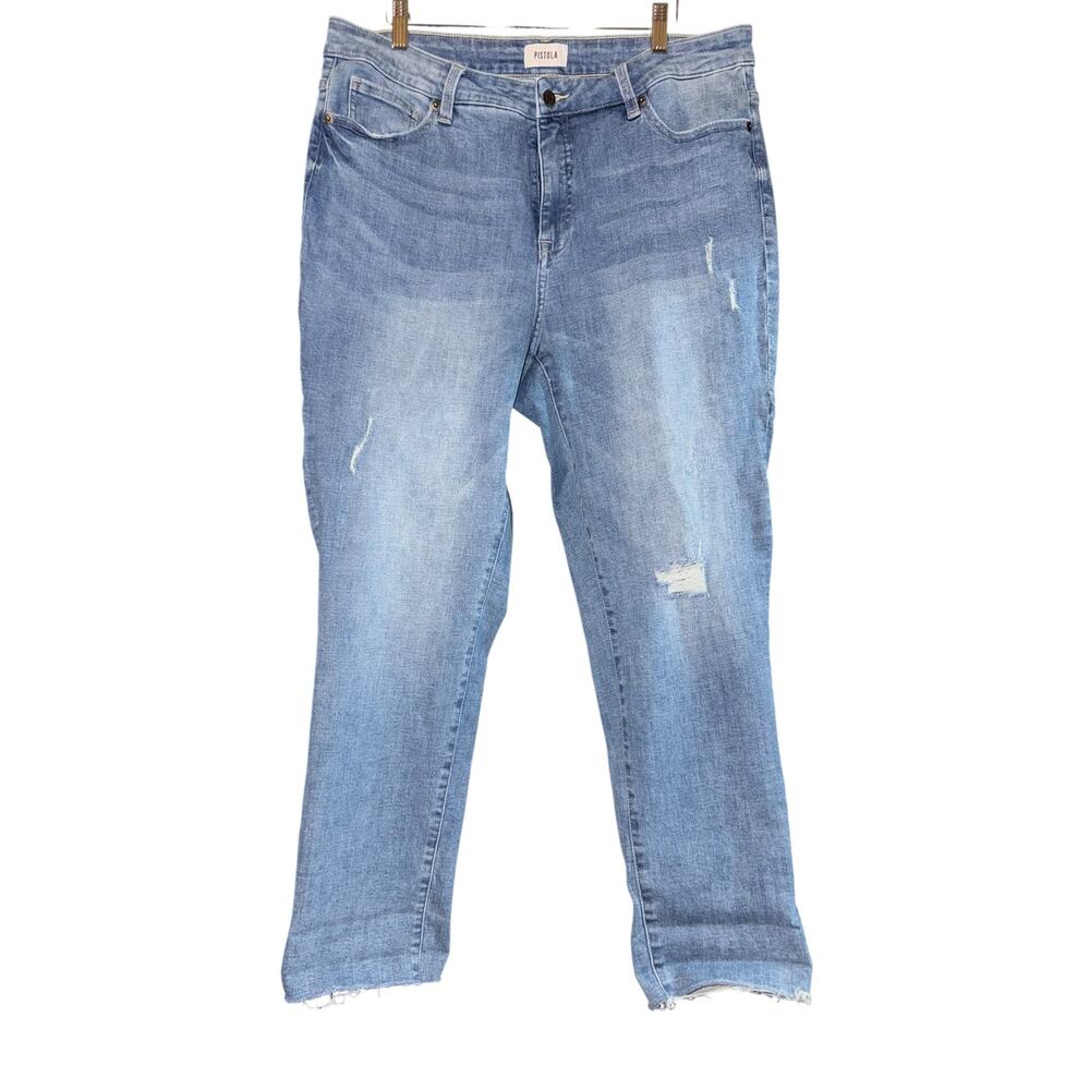 Pistola High‎ Rise Skinny Jeans Size 16w Distressed Raw Hem Medium Wash Ankle